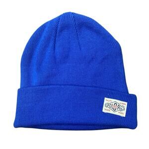Polo Ralph Lauren Women's Blue Rib Knit Fold Over Logo Patch Beanie Cap Hat OS